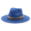 Summer Fedora with Chain Belt Sun Straw Panama Outdoor Beach Hat