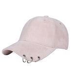 Plain Suede Baseball Cap with Iron Ring Adjustable Peaked Snapback Hat