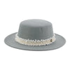 Elegant Solid Band Fashion Flat Dome Fedora Felt Hat Luxury Jazz Cap