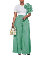 Stripe Print Flower Ruffle Sleeve Shirt Top and Wide Leg Pants 2pc Set