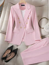 2pcs Blazer Set Women Suit Elegant Office Wear Double Breasted Set