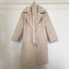 Winter Long Overcoat Women Oversized Lapel Belted Faux Rabbit Fur Coat