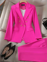 2pcs Blazer Set Women Suit Elegant Office Wear Double Breasted Set