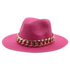 Summer Fedora with Chain Belt Sun Straw Panama Outdoor Beach Hat