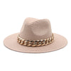 Summer Fedora with Chain Belt Sun Straw Panama Outdoor Beach Hat