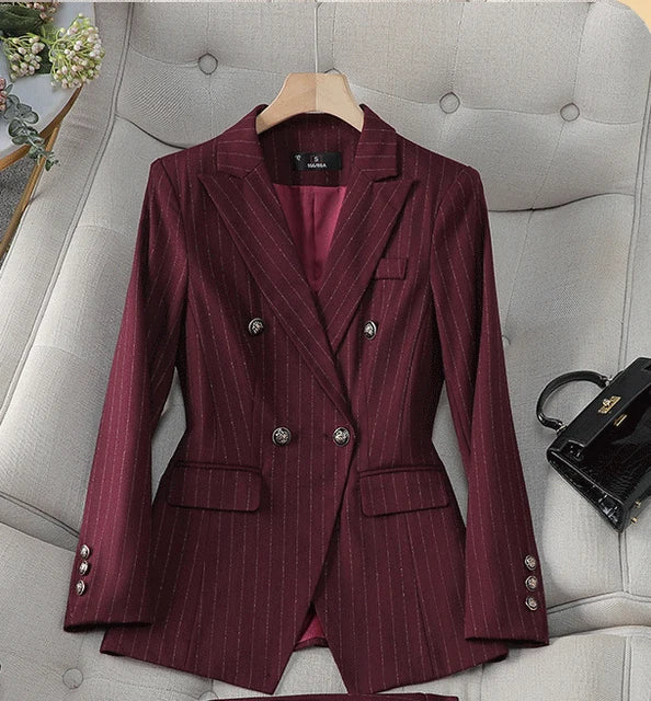 Women Double breasted Collar Sport Jacket Elegant Pant Set Office Set