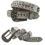 Western Rhinestone Skull Belt Crystal Studded Luxury Pin Buckle Belt