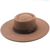 Vintage Wide Brim Wool Boater Felt Hat Flat Top Fedora with Bowknot