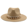 Summer Fedora with Chain Belt Sun Straw Panama Outdoor Beach Hat