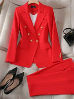 2pcs Blazer Set Women Suit Elegant Office Wear Double Breasted Set