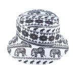 Retro Elephant Print Bucket Hat Reversible Summer Panama Beach Cap