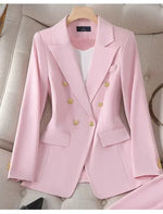 2pcs Blazer Set Women Suit Elegant Office Wear Double Breasted Set