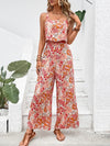 Elegant Long Jumpsuit Women Backless Wide Leg Jumpsuit Floral Romper