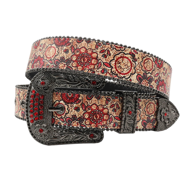 Flower Diamond Wide Buckle Belt For Women men Vintage Rhinestone Belt