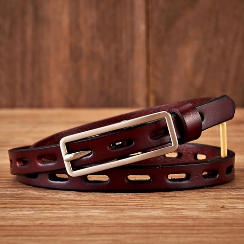 Genuine Leather Knot Thin Belt Cowskin Strap with Pin Buckle Belt