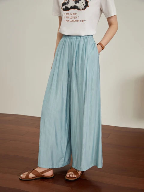 Women Thin Trousers Cool Draped Long Pants Elastic Waist Trouser