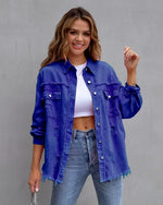 Holes Raw-edges Denim Jacket Women Casual Top Outerwear Jacket