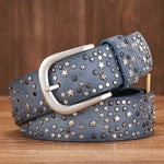 Punk Rock Rivet Belt Wide Leather Belt with Metal Buckle Star Beads