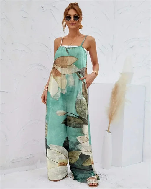 Ladies Digital Printing Gradient Sleeveless Casual Baggy Jumpsuit