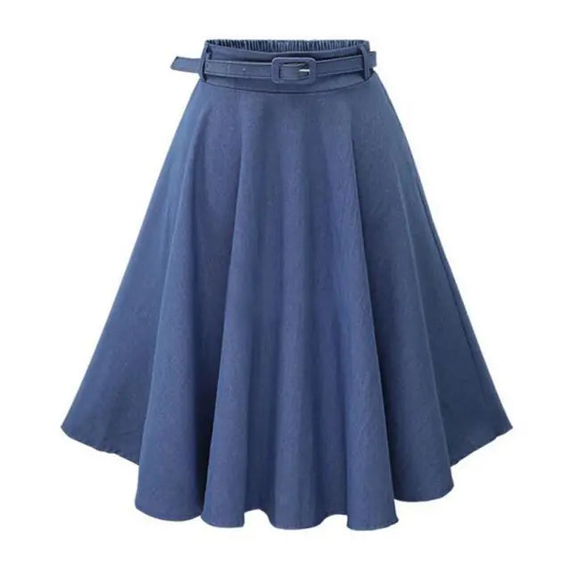 Women's Vintage High Waist A-Line Flared Midi Skirts with