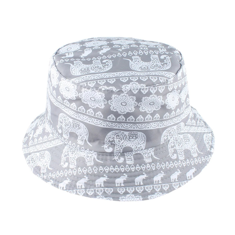 Retro Elephant Print Bucket Hat Reversible Summer Panama Beach Cap