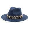 Summer Fedora with Chain Belt Sun Straw Panama Outdoor Beach Hat