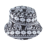 Retro Elephant Print Bucket Hat Reversible Summer Panama Beach Cap