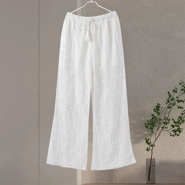 Embroidery Long Sleeve Single Breasted Shirts Wide Leg Pant Set