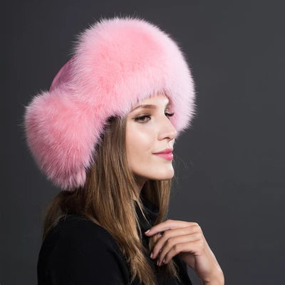 Women Natural Fur Caps Ushanka Hats for Winter Thick Warm Ears