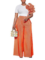 Stripe Print Flower Ruffle Sleeve Shirt Top and Wide Leg Pants 2pc Set