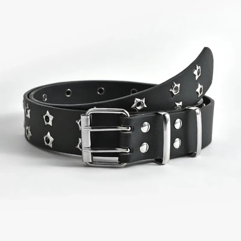 Punk Style Chain Belt Adjustable Hollow Star Double Metal Buckle