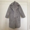 Winter Long Overcoat Women Oversized Lapel Belted Faux Rabbit Fur Coat