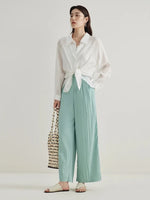 Women Thin Trousers Cool Draped Long Pants Elastic Waist Trouser