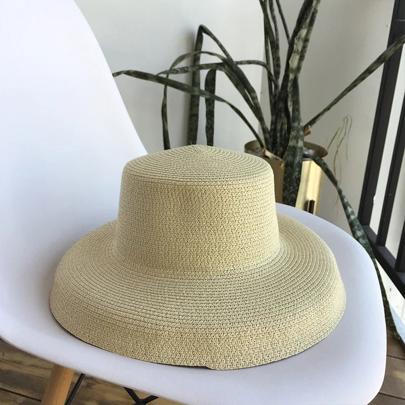 Vintage Audrey Hepburn Straw Big Brim Bell-shaped Summer Sun Hat