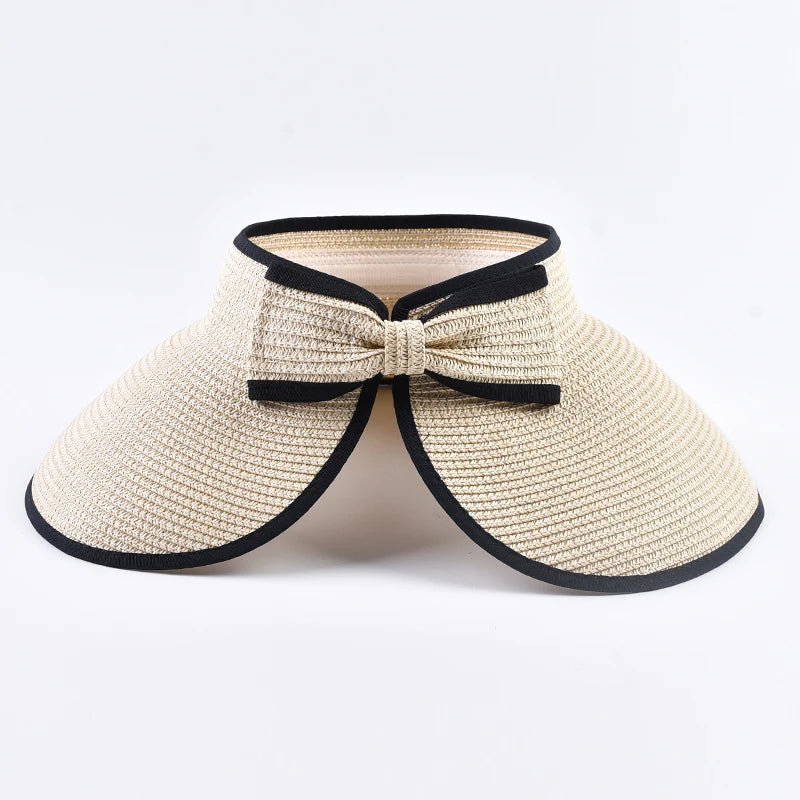 Summer Empty Top Straw Hat Foldable Wide Large Brim Bowknot Sun Hat