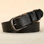 Floral Pattern Rose Genuine Leather Belt Women Pin Buckle Metal Belt