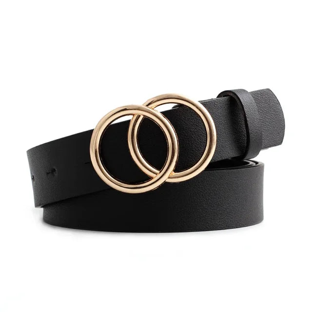 Double Loop Buckle Design Belt Casual Jeans Women Adjustable Belt