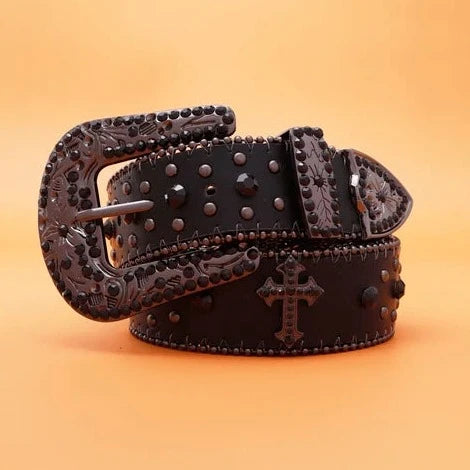 Rhinestone Belt Women Pu Leather Strap With Diamond Belt Western Belt