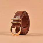 Women Cow Leather Horseshoe Buckle Sewing Retro Designer Jeans Belt