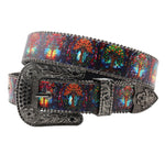 Flower Diamond Wide Buckle Belt For Women men Vintage Rhinestone Belt