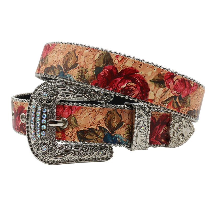 Flower Diamond Wide Buckle Belt For Women men Vintage Rhinestone Belt