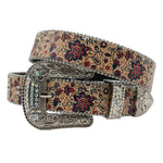 Flower Diamond Wide Buckle Belt For Women men Vintage Rhinestone Belt