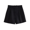 Women Side Pockets Front Darts Bermuda Shorts High Waist Shorts