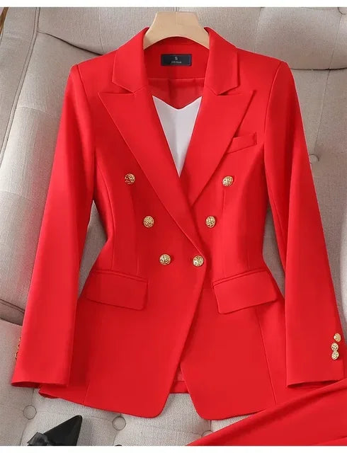 2pcs Blazer Set Women Suit Elegant Office Wear Double Breasted Set