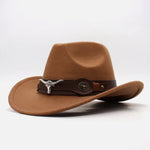 Western Roll Brim Cowboy Fedora Felt Hat with Cow Band for All Ages