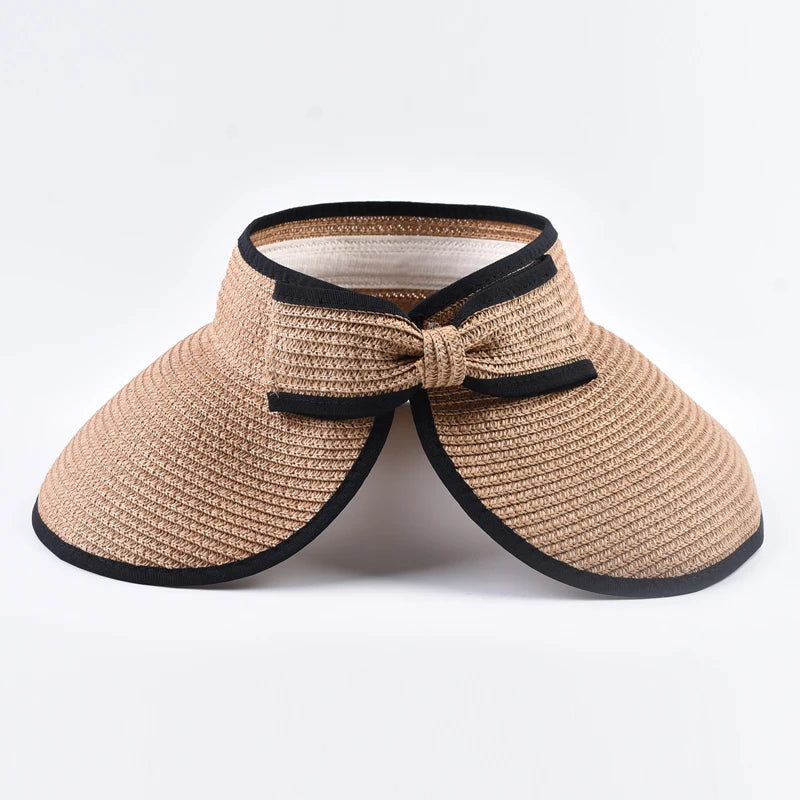 Summer Empty Top Straw Hat Foldable Wide Large Brim Bowknot Sun Hat