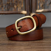 Thick Cowskin Strap with Copper Pin Buckle Retro Genuine Leather Belt