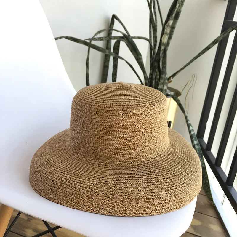 Vintage Audrey Hepburn Straw Big Brim Bell-shaped Summer Sun Hat