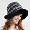 Houndstooth Winter Fur Women Bucket Hat Warm Windproof Cap