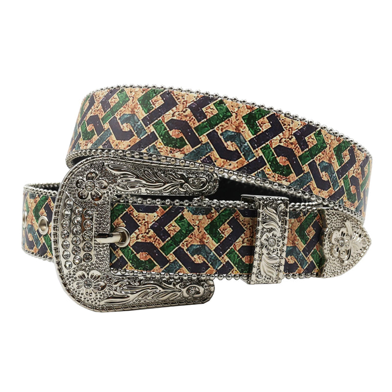 Flower Diamond Wide Buckle Belt For Women men Vintage Rhinestone Belt